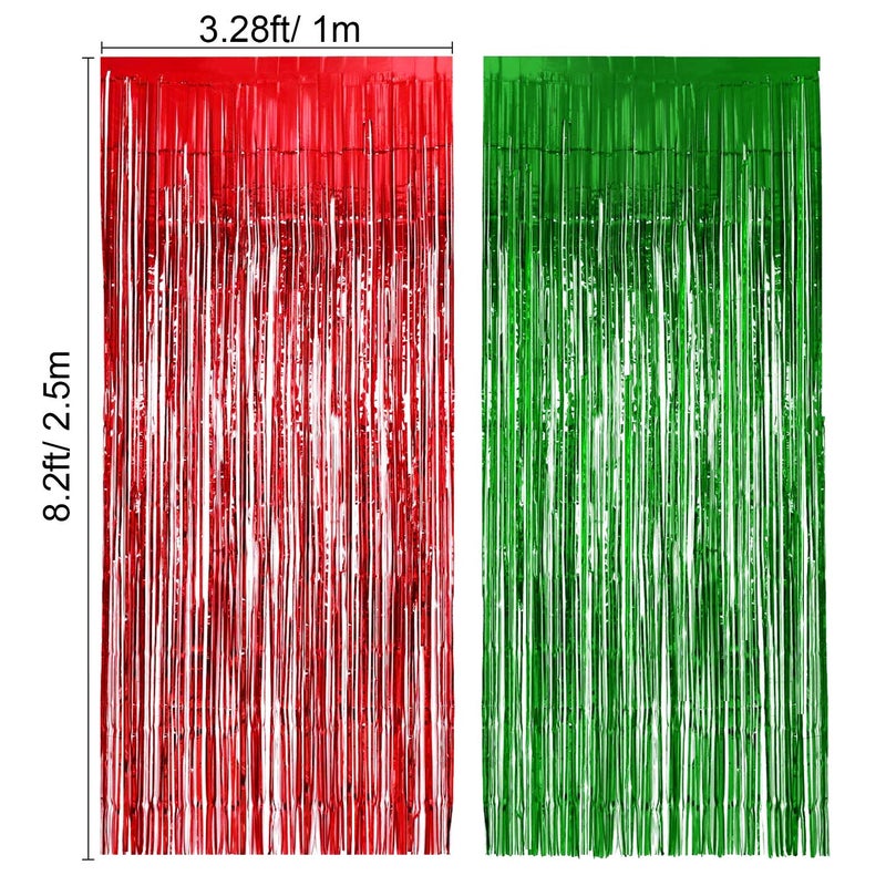 Konsait 4 Pack Foil Fringe Curtains Christmas Photo Backdrop, Red and Green Metallic Shimmer Curtain Photo Props Background for Birthday Celebrations Christmas Party Decorations - Image 2